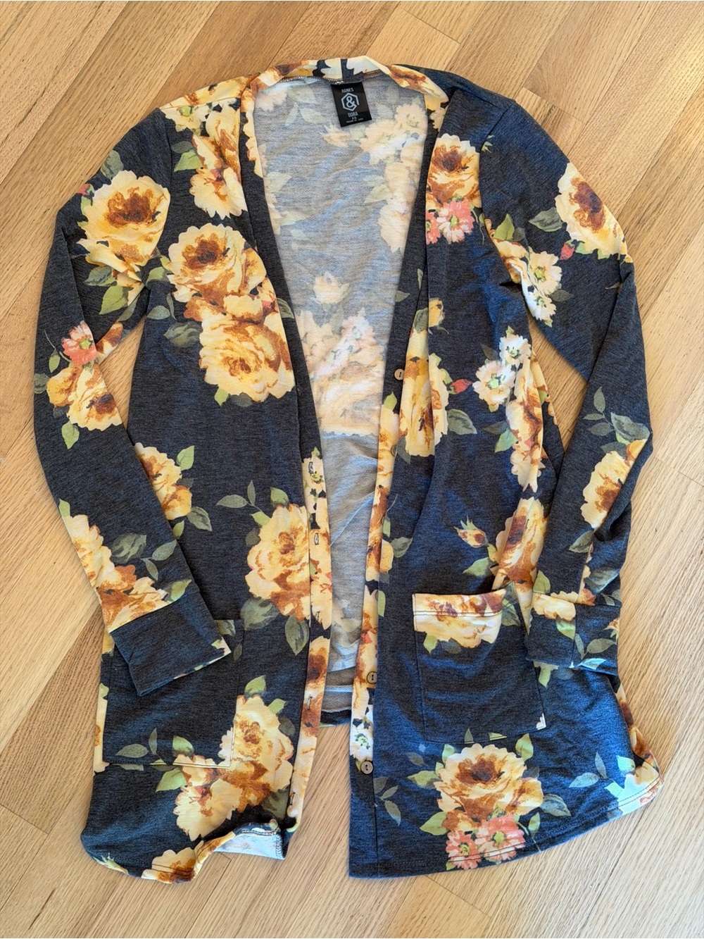 Agnes & Dora Grey Cardi Yellow Floral XS